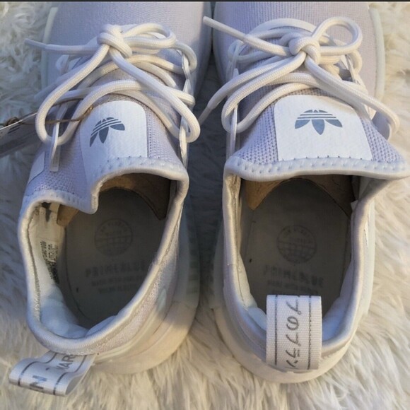 New ADIDAS Size 8 Nmd_R1 Primeblue Women’s White Metallic Sneakers - Picture 3 of 7